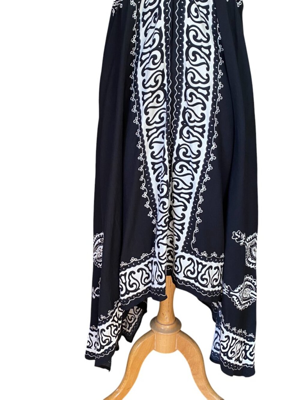 Vintage Advance Apparels Scroll Print Handkerchief Hem Dress Black White Y2K-OS - Picture 6 of 13